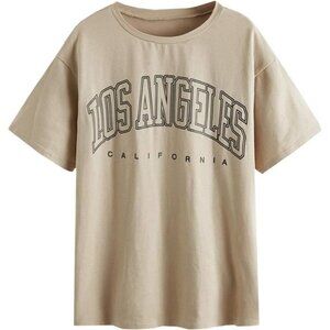 Women's Graphic Oversized Tees - Vintage Letter Print Half Sleeve Casual